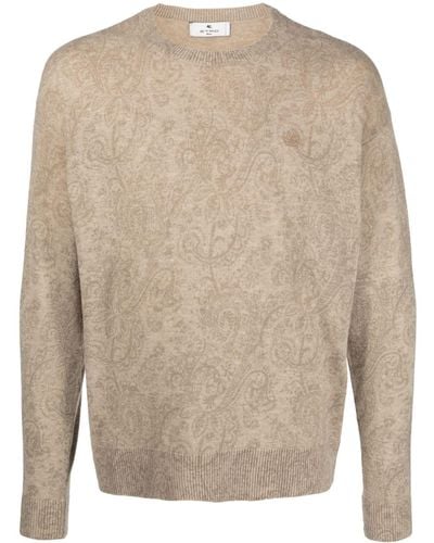Etro Logo-embroidered Wool Sweater - Natural