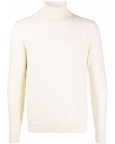 Zanone Roll-neck Chevron Knit Sweater - White