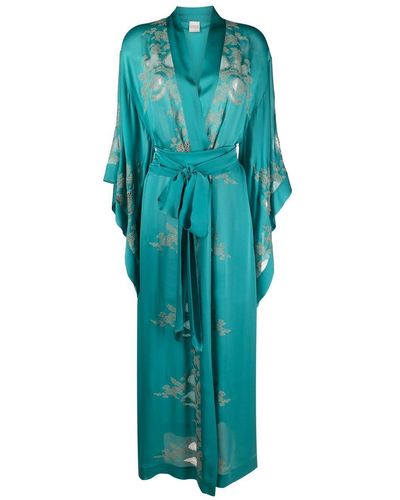 Carine Gilson Lace-panelled Butterfly Silk Robe - Green