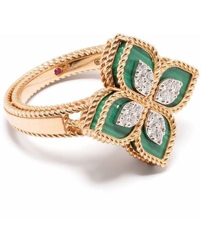 Roberto Coin 18kt Rose Gold Princess Flower Malachite And Diamond Ring - Pink