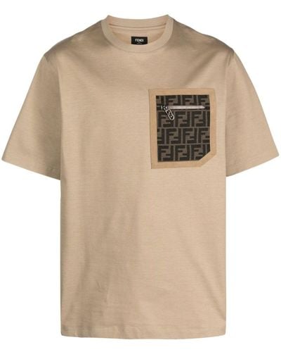 Fendi T-shirt Met Opgestikte Zak - Naturel