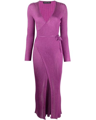 antonella rizza V-neck Ribbed Knitted Dress - Purple