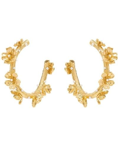 Oscar de la Renta Flower Hoop Earrings - Metallic