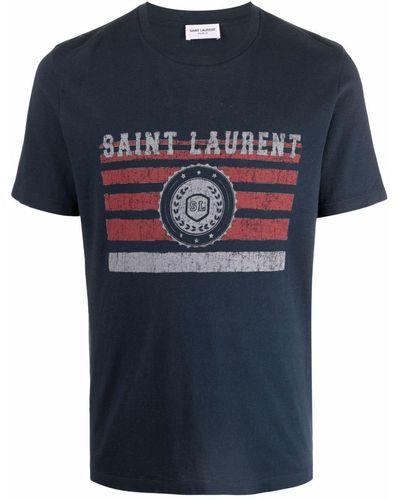 Saint Laurent Camiseta con logo estampado - Azul