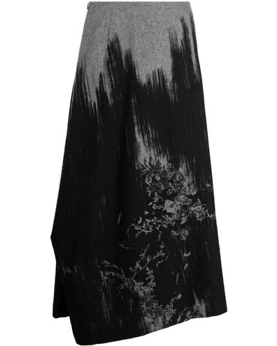 Y's Yohji Yamamoto Abstract-pattern Draped Skirt - Black