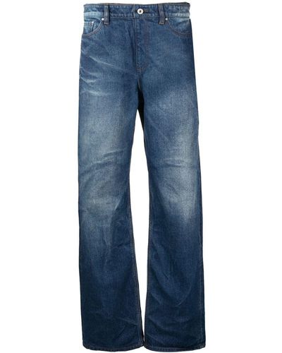 Y. Project Navy Lazy Layered-effect Straight-leg Jeans - Blue