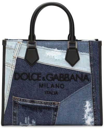 Dolce & Gabbana Shopping Edge in denim patchwork con logo - Blu