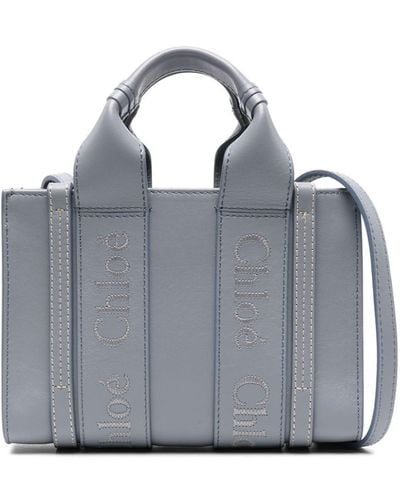 Chloé Mini Woody Leather Tote Bag - Grey