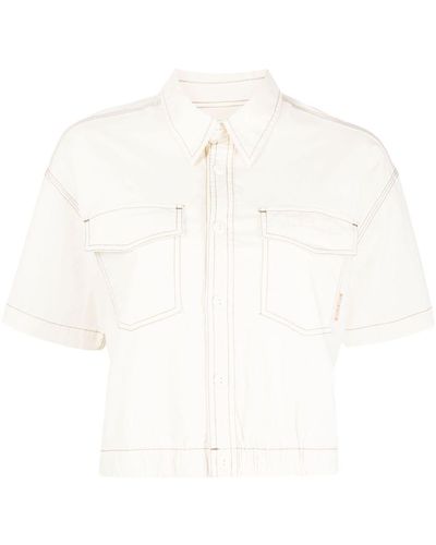 Chocoolate Contrast-stitching Buttoned Shirt - White