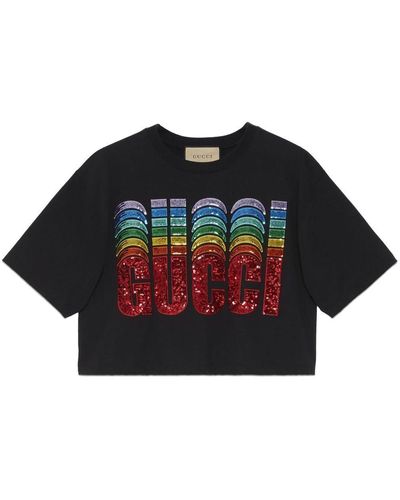 Gucci T-shirt crop à logo imprimé - Noir