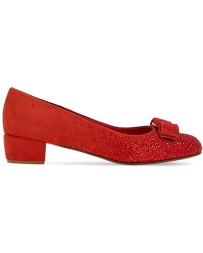 Ferragamo Vara Leather Court Shoes - Red
