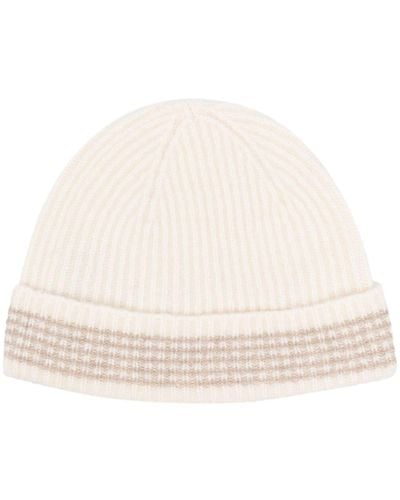 Eleventy Stripe-detailing Ribbed-knit Beanie - Natural