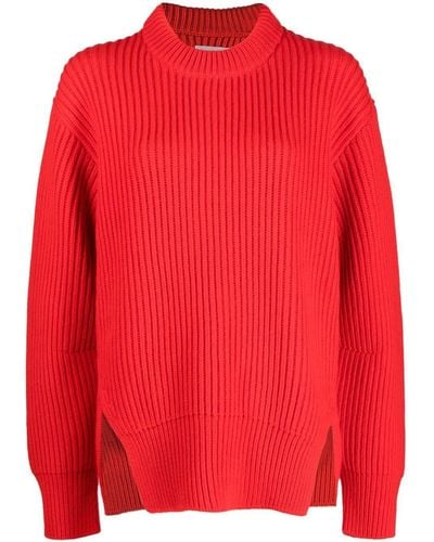 Jil Sander Side-slit Ribbed-knit Jumper - Red