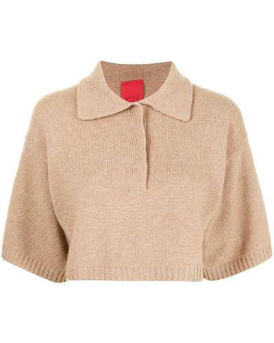 Cashmere In Love Demi Cropped Knitted Shirt - Natural