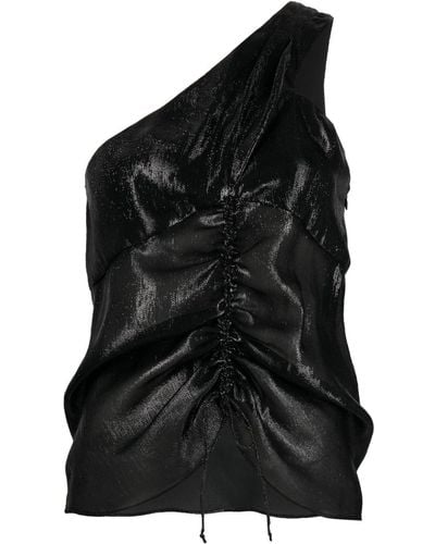 IRO Metallic-effect Ruched One-shoulder Top - Black
