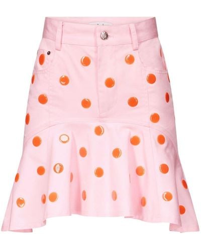 Area Polka Dot-print Ruffle-hem Skirt - Pink