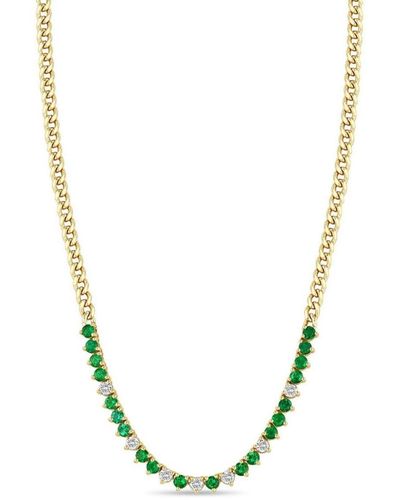 Zoe Chicco 14kt Yellow Gold Tennis Emerald And Diamond Necklace - Metallic