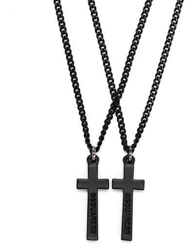 DSquared² Doppelte Halskette mit Kreuzanhängern - Schwarz