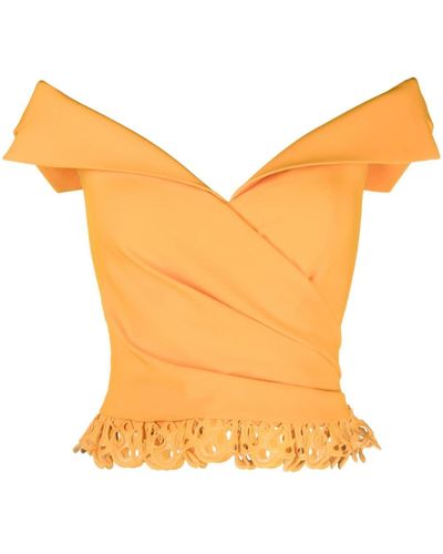 Gemy Maalouf Off-shoulder Lace-trim Wrap Top - Orange