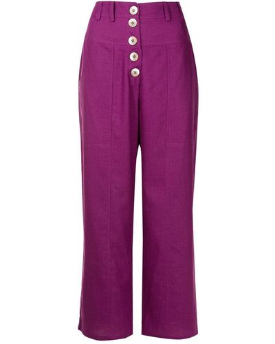 Olympiah Cropped Button-front Pants - Purple