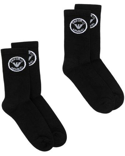 Emporio Armani Lot de 2 paires de chaussettes à logo intarsia - Noir