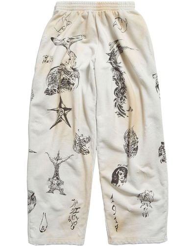 Balenciaga Pantalon de jogging Tat à imprimé graphique - Blanc