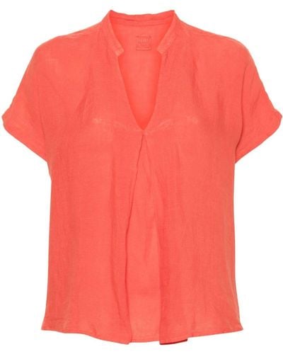 120% Lino Inverted-pleat Linen Blouse - Pink