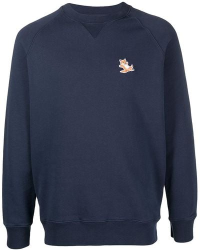 Maison Kitsuné Sweater Met Geborduurd Logo - Blauw