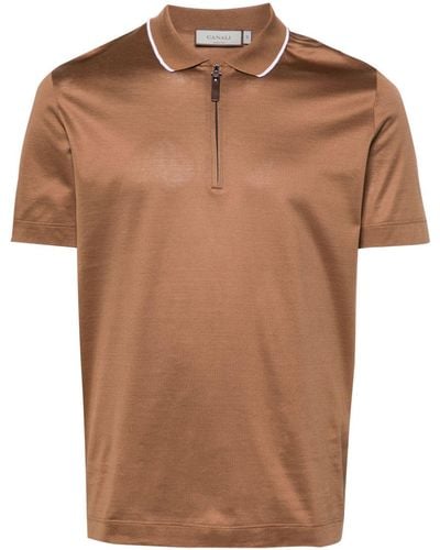 Canali Jersey-Poloshirt mit kurzem Reißverschluss - Braun