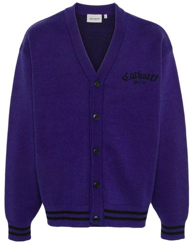 Carhartt Cardigan à logo en maille intarsia - Bleu