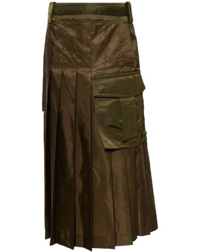 Sacai Pleated Twill Midi Skirt - Green