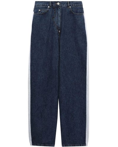 Pushbutton Bi-material High-waisted Jeans - Blue