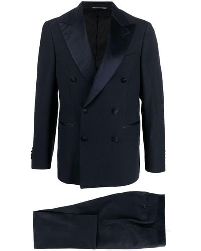 Canali Satin-trim Double-breasted Suit - Blue