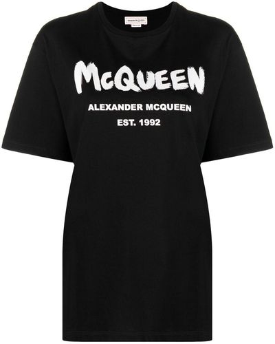 Alexander McQueen Oversized T-shirt Aus Baumwolle Mit Druck - Schwarz
