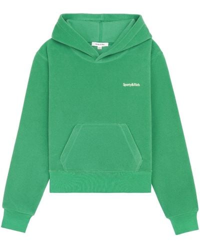 Sporty & Rich Logo-embroidered Fleece Hoodie - Green