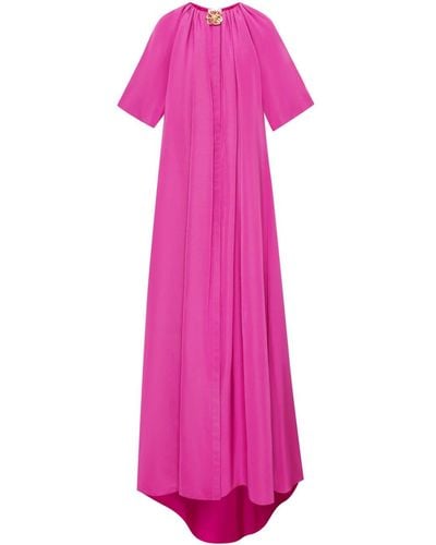 Oscar de la Renta Floral-button Faille Kaftan Maxi Dress - Pink