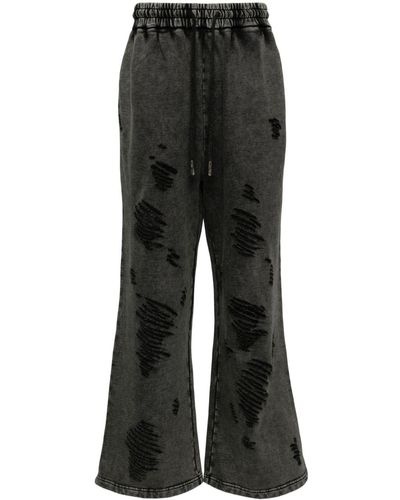Feng Chen Wang Distressed Cotton Track Trousers - Black