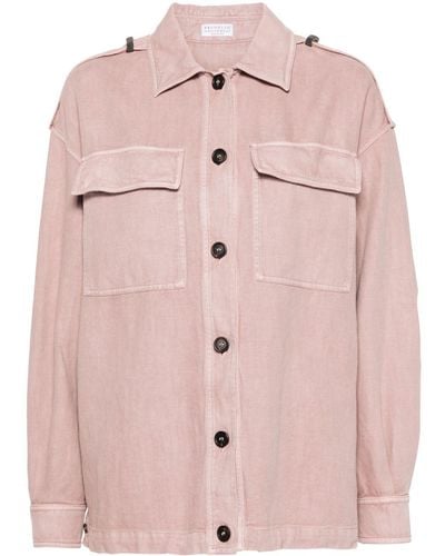 Brunello Cucinelli Jeans-Hemdjacke mit Monili-Detail - Pink