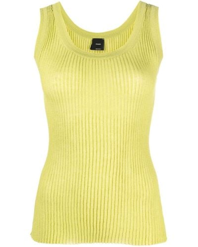 Pinko Round-neck Ribbed-knit Top - Yellow