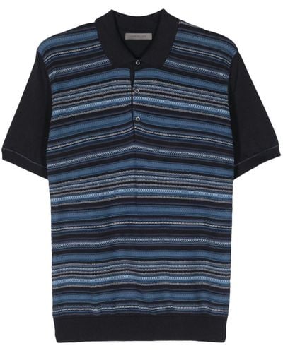 Corneliani Striped Cotton Polo Shirt - Blue