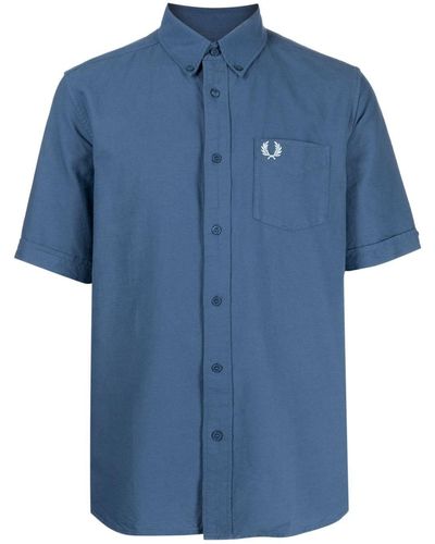 Fred Perry Logo-embroidered Cotton Shirt - Blue