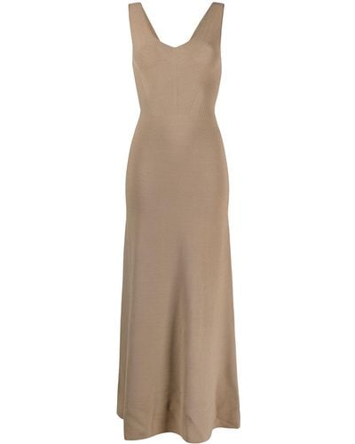 Emporio Armani Knitted Fitted Long Dress - Natural
