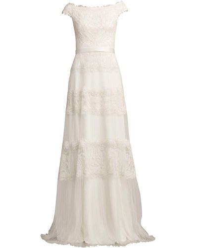 Tadashi Shoji Abito da sera Zaira con balze - Bianco