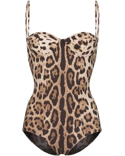 Dolce & Gabbana Leopard print one-piece swimsuit - Marron