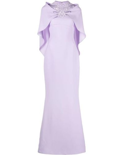 Saiid Kobeisy Floral Lace-detail Cape-embellished Gown - Purple