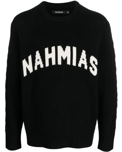 NAHMIAS Intarsia Knit Logo Wool Sweater - Black