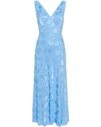 RIXO London Sandrine V-Neck Midi Dress - Azul
