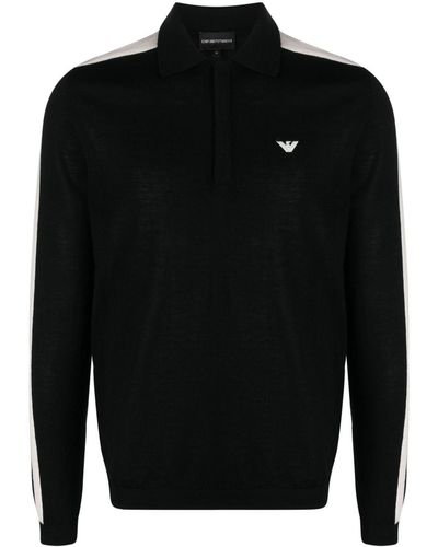 Emporio Armani Logo-embroidered Virgin-wool Polo Sweater - Black