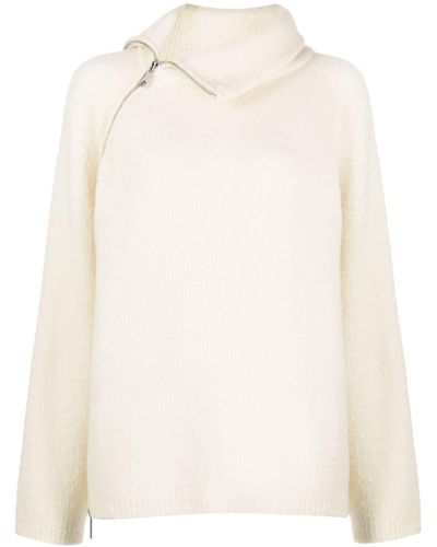 B+ AB Long-collar Ribbed Sweater - White