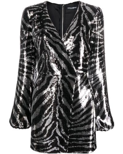 Dolce & Gabbana Zebra Sequin Wrap Dress - Black
